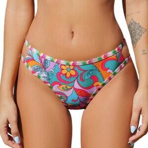 Cupshe Women's Multicolor Printed High Waist Bikini‎ Swimsuit Bottom Size Small